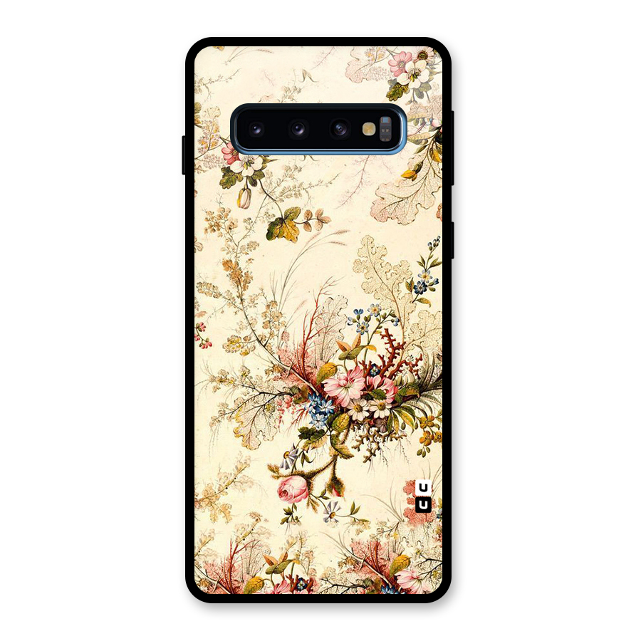 Beige Floral Glass Back Case for Galaxy S10