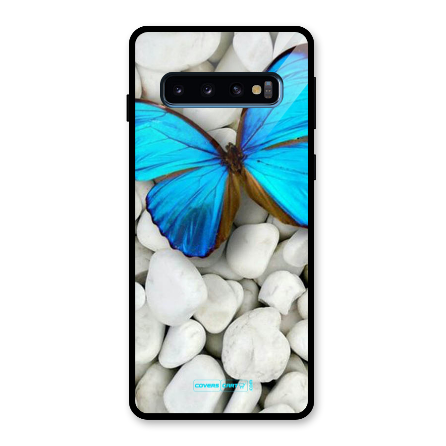 Blue Butterfly Glass Back Case for Galaxy S10