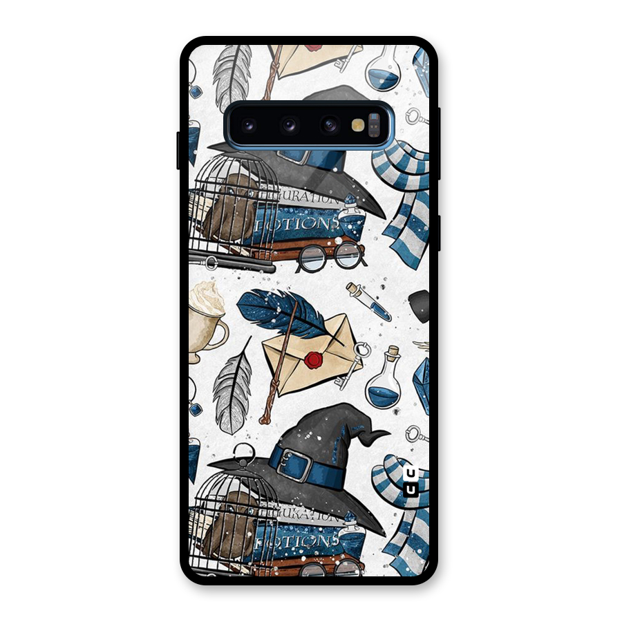 Blue Feather Hat Design Glass Back Case for Galaxy S10