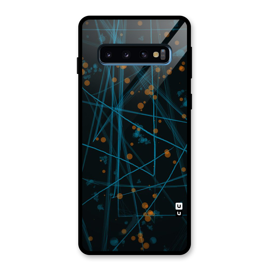 Blue Lines Gold Dots Glass Back Case for Galaxy S10