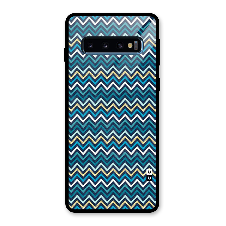 Blue Shades Chevron Pattern Glass Back Case for Galaxy S10