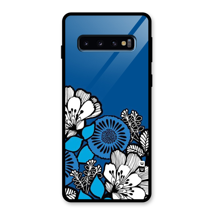 Blue White Flowers Glass Back Case for Galaxy S10
