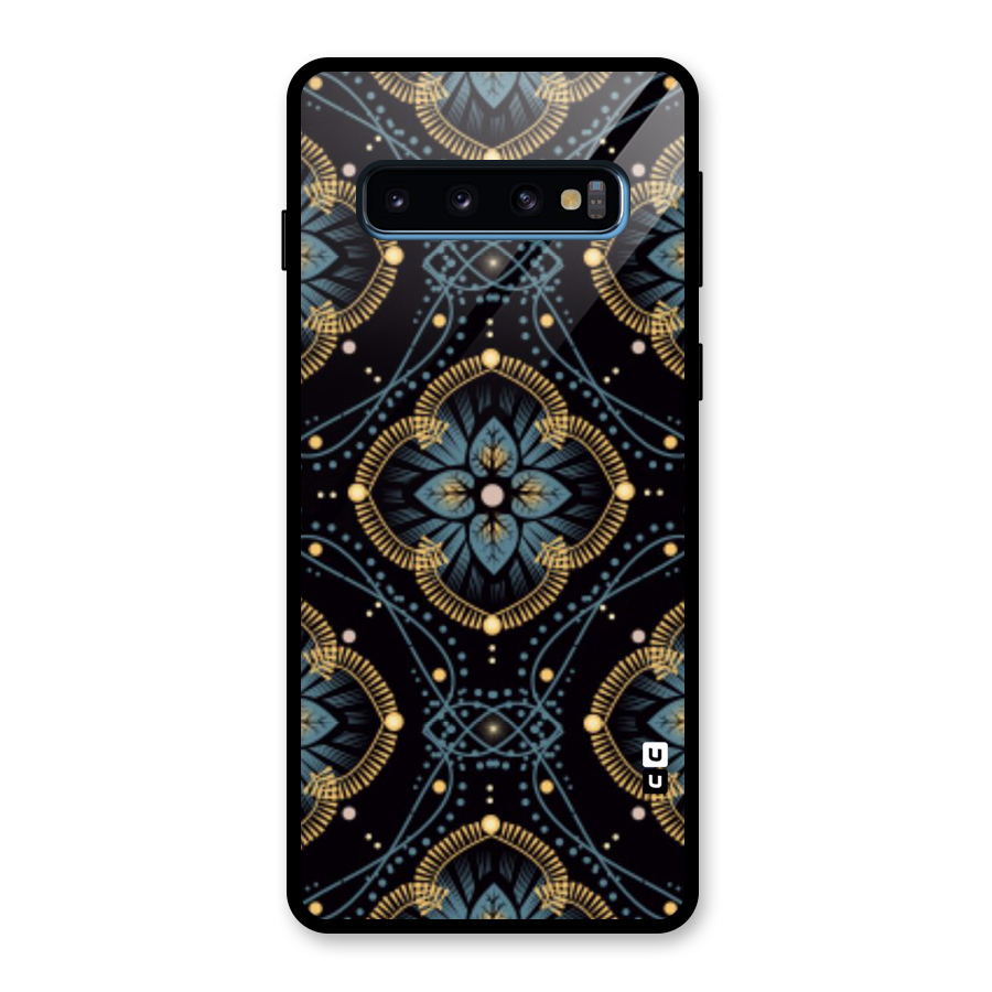 Blue With Black Flower Glass Back Case for Galaxy S10