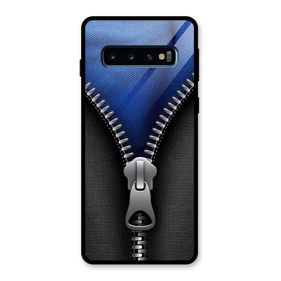 Blue Zipper Glass Back Case for Galaxy S10