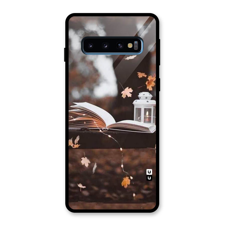 Book and Fall Leaves Glass Back Case for Galaxy S10