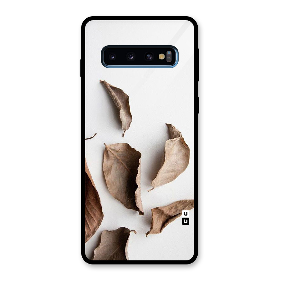Brown Dusty Leaves Glass Back Case for Galaxy S10