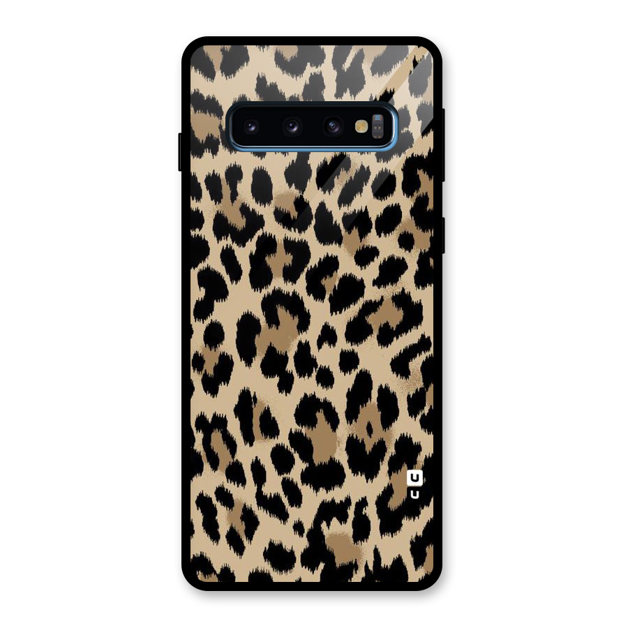 Brown Leapord Print Glass Back Case for Galaxy S10