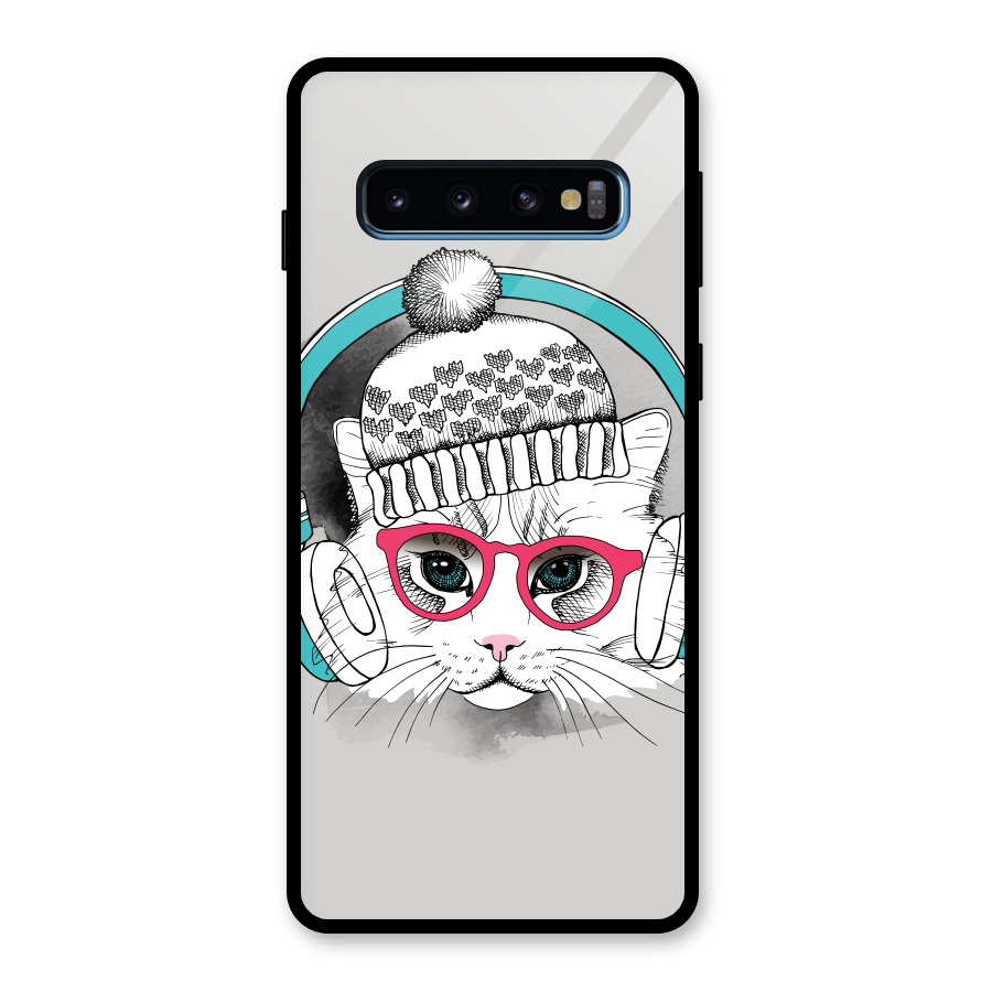 Cat Headphones Glass Back Case for Galaxy S10