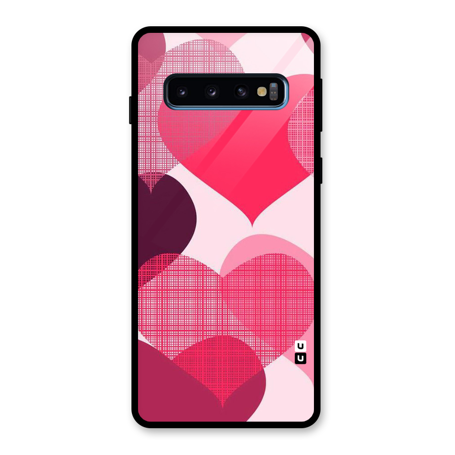 Check Pink Hearts Glass Back Case for Galaxy S10