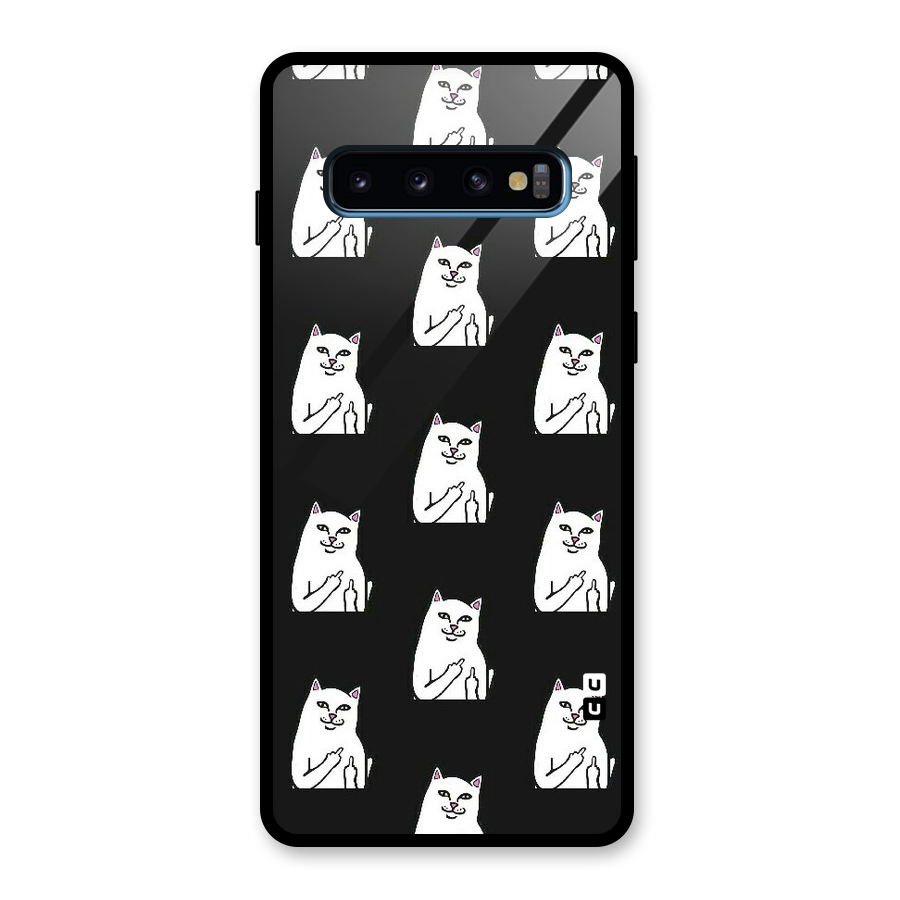 Chill Cat Pattern Glass Back Case for Galaxy S10