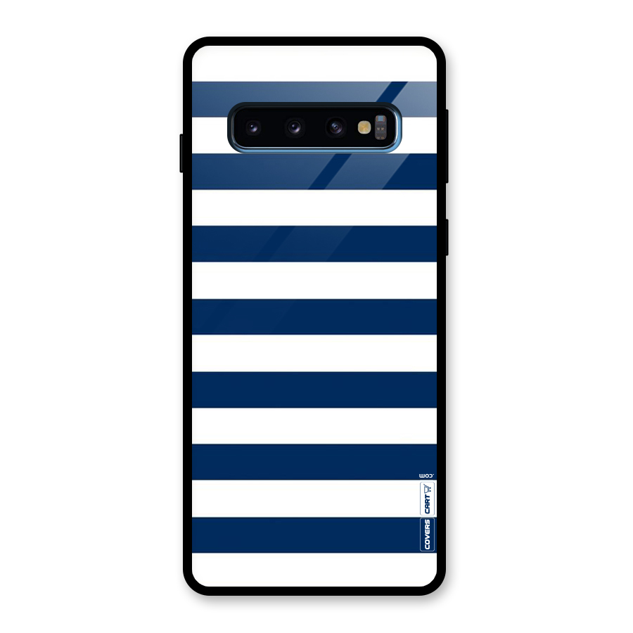 Classic Blue White Stripes Glass Back Case for Galaxy S10
