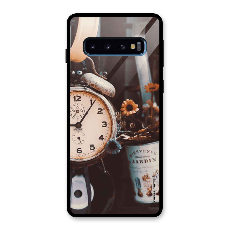 Clock And Flowers Glass Back Case for Galaxy S10