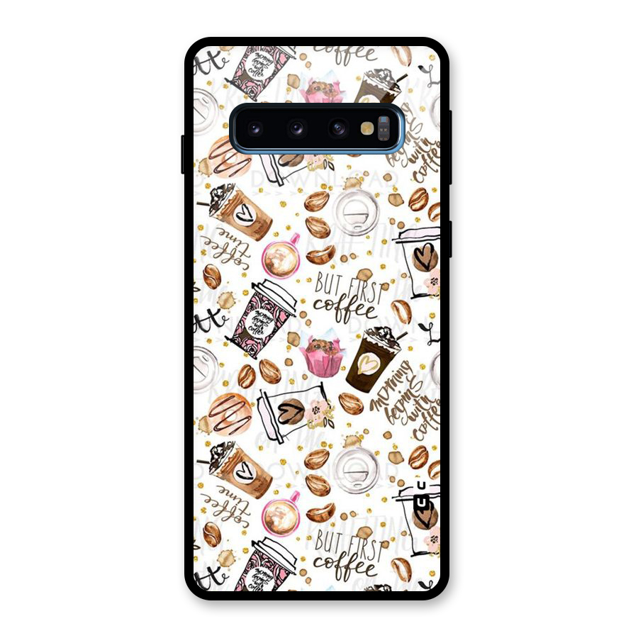 Coffee Pattern Glass Back Case for Galaxy S10