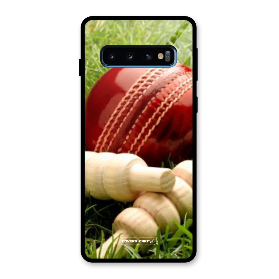 Cricket Ball and Stumps Glass Back Case for Galaxy S10