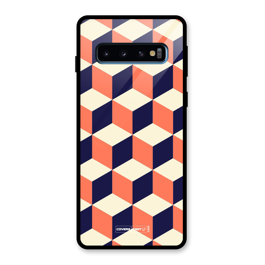 Cube Pattern Glass Back Case for Galaxy S10