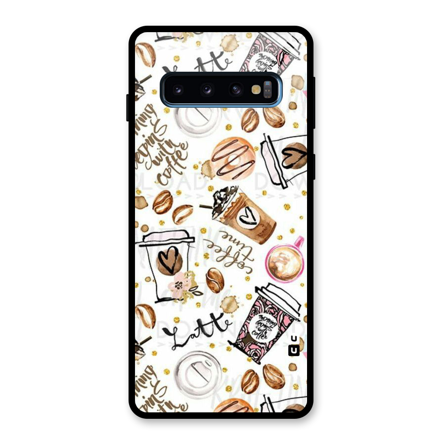Cute Coffee Pattern Glass Back Case for Galaxy S10