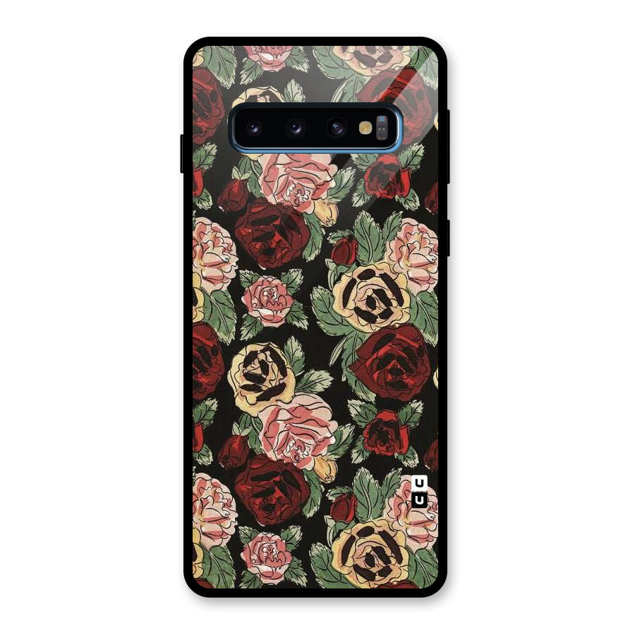Dark Pastel Flowers Glass Back Case for Galaxy S10