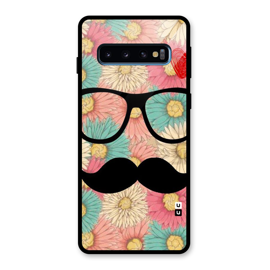 Floral Moustache Glass Back Case for Galaxy S10