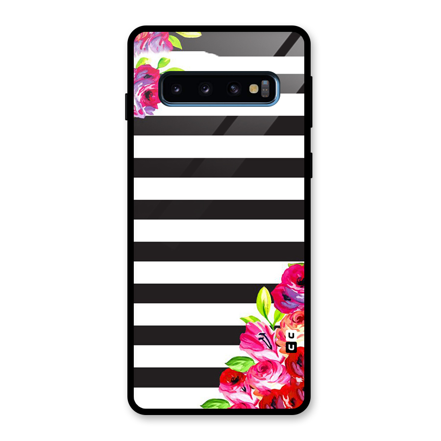 Floral Stripes Glass Back Case for Galaxy S10