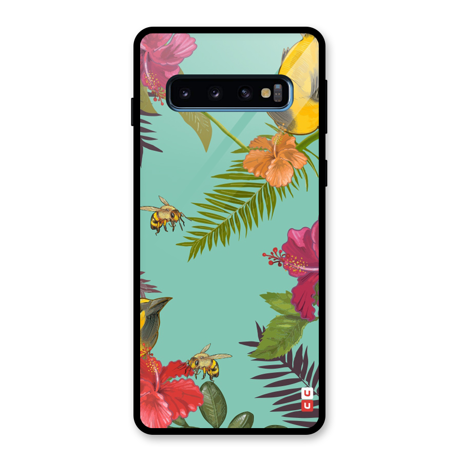 Flower Bird and Bee Glass Back Case for Galaxy S10