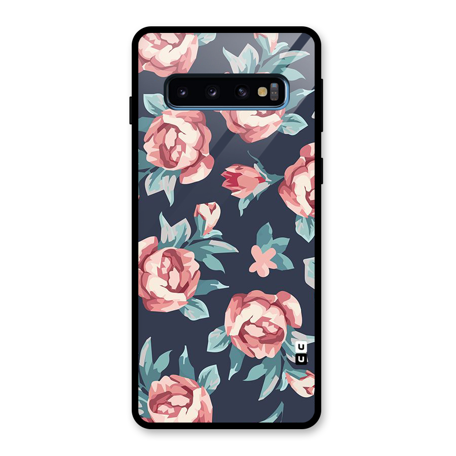 Flowers Painting Glass Back Case for Galaxy S10