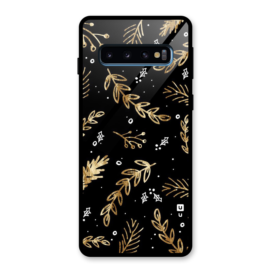 Gold Palm Leaves Glass Back Case for Galaxy S10