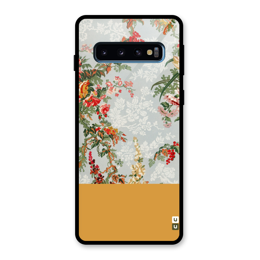 Golden Stripe on Floral Glass Back Case for Galaxy S10