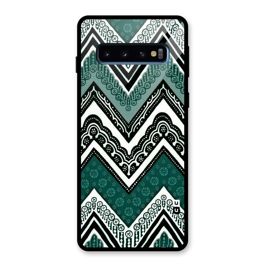Green Chevron Glass Back Case for Galaxy S10