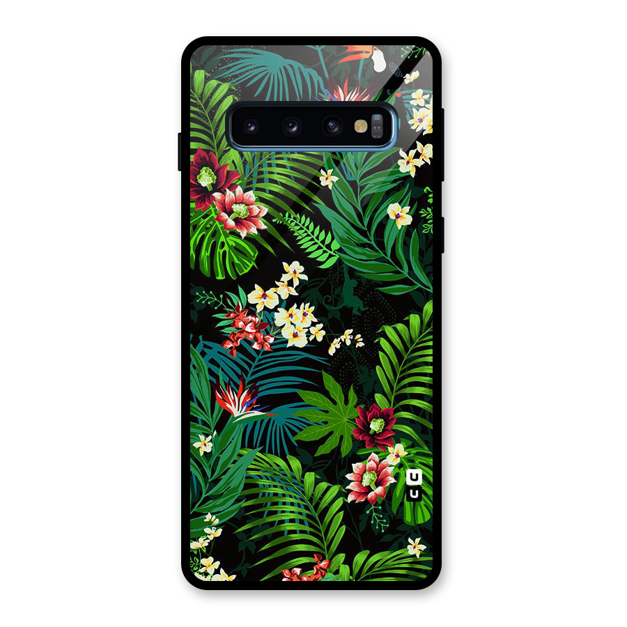 Green Leaf Design Glass Back Case for Galaxy S10