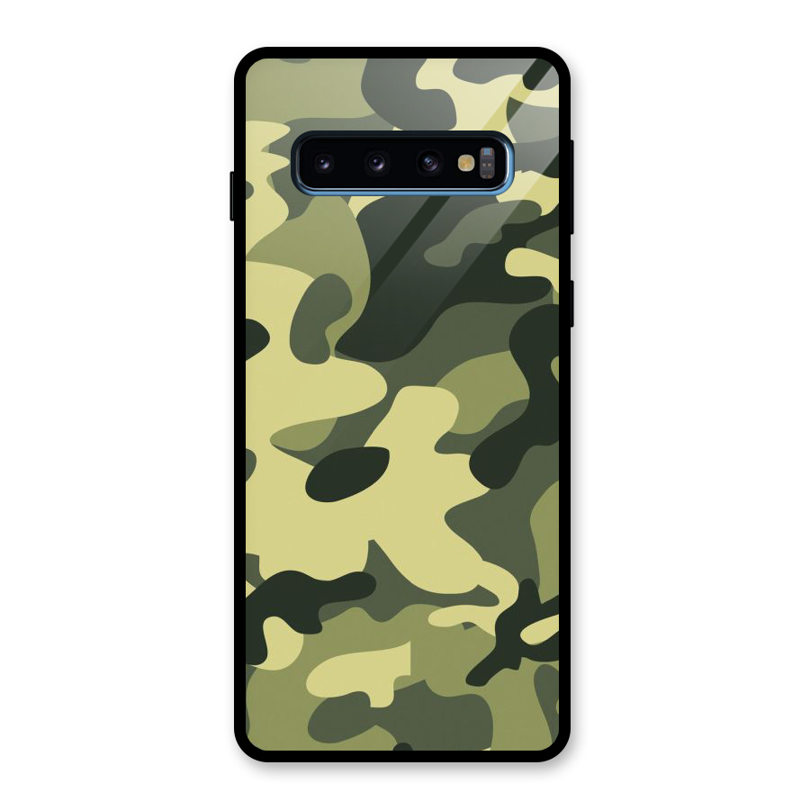 Green Military Pattern Glass Back Case for Galaxy S10