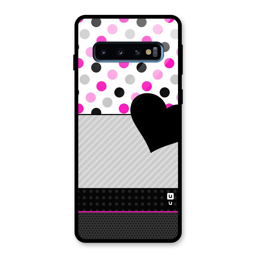 Heart Polka Stripes Glass Back Case for Galaxy S10