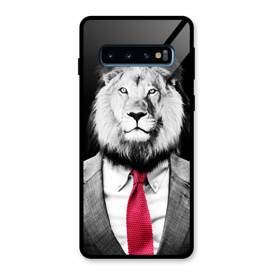 Lion with Red Tie Glass Back Case for Galaxy S10
