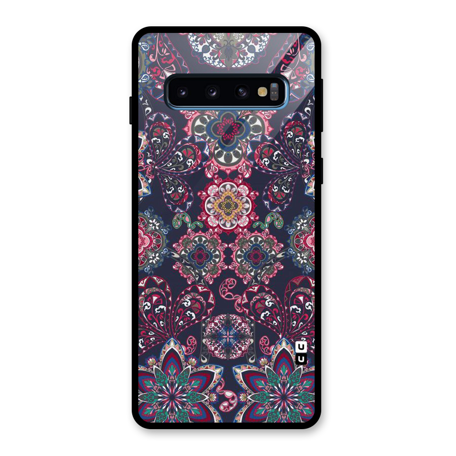 Navy Blue Bloom Pattern Glass Back Case for Galaxy S10