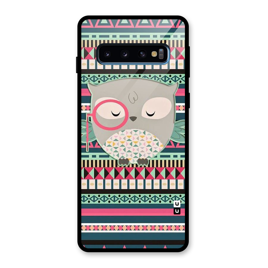 Owl Cute Pattern Glass Back Case for Galaxy S10