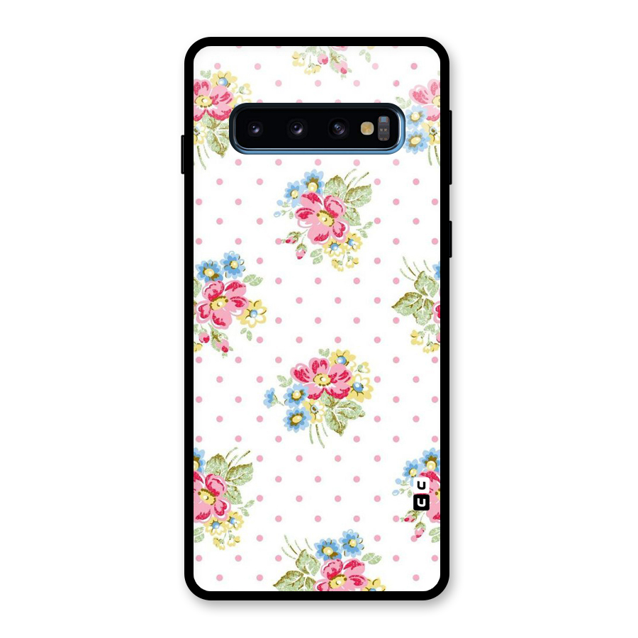 Painted Polka Floral Glass Back Case for Galaxy S10
