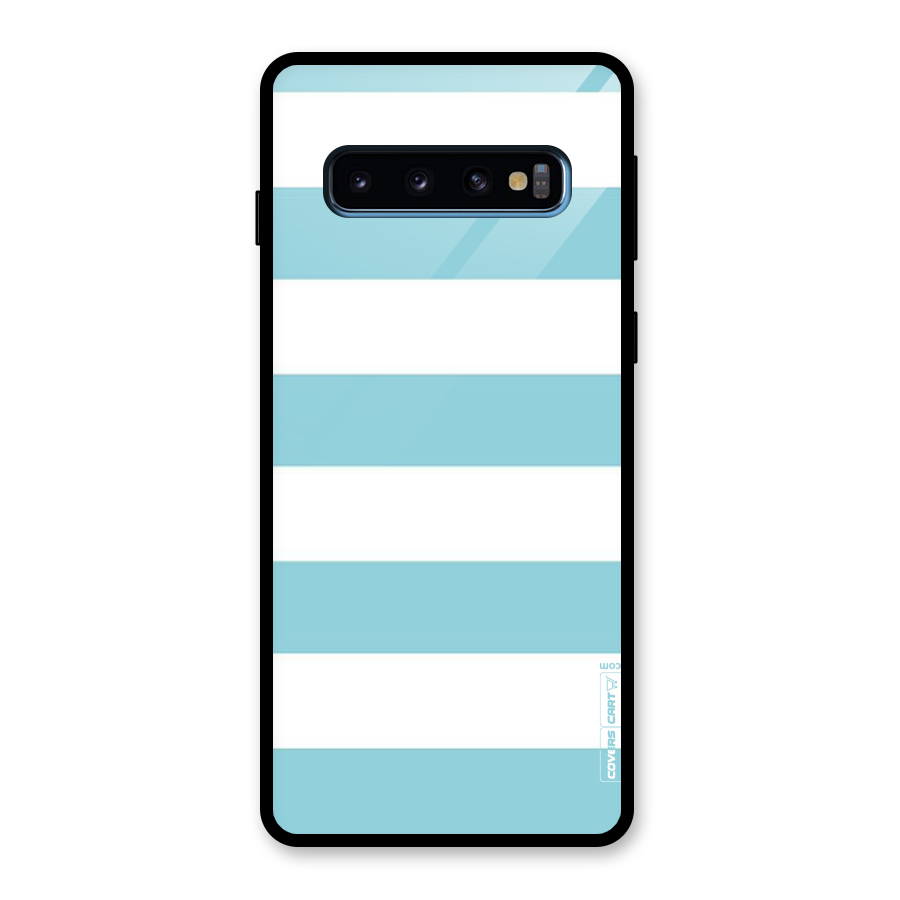 Pastel Blue White Stripes Glass Back Case for Galaxy S10