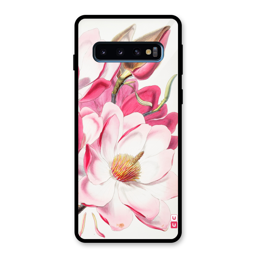 Pink Beautiful Flower Glass Back Case for Galaxy S10