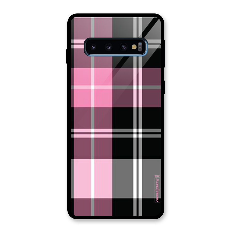 Pink Black Check Glass Back Case for Galaxy S10