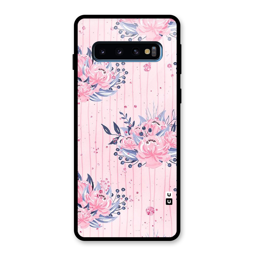 Pink Floral and Stripes Glass Back Case for Galaxy S10