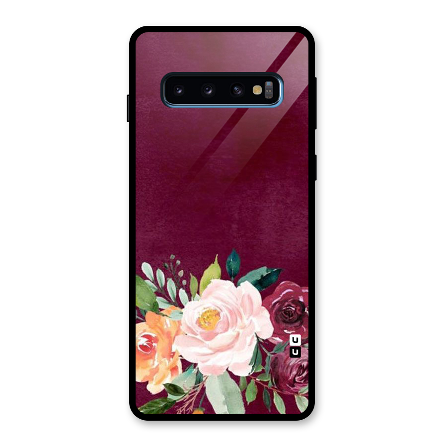 Plum Floral Design Glass Back Case for Galaxy S10