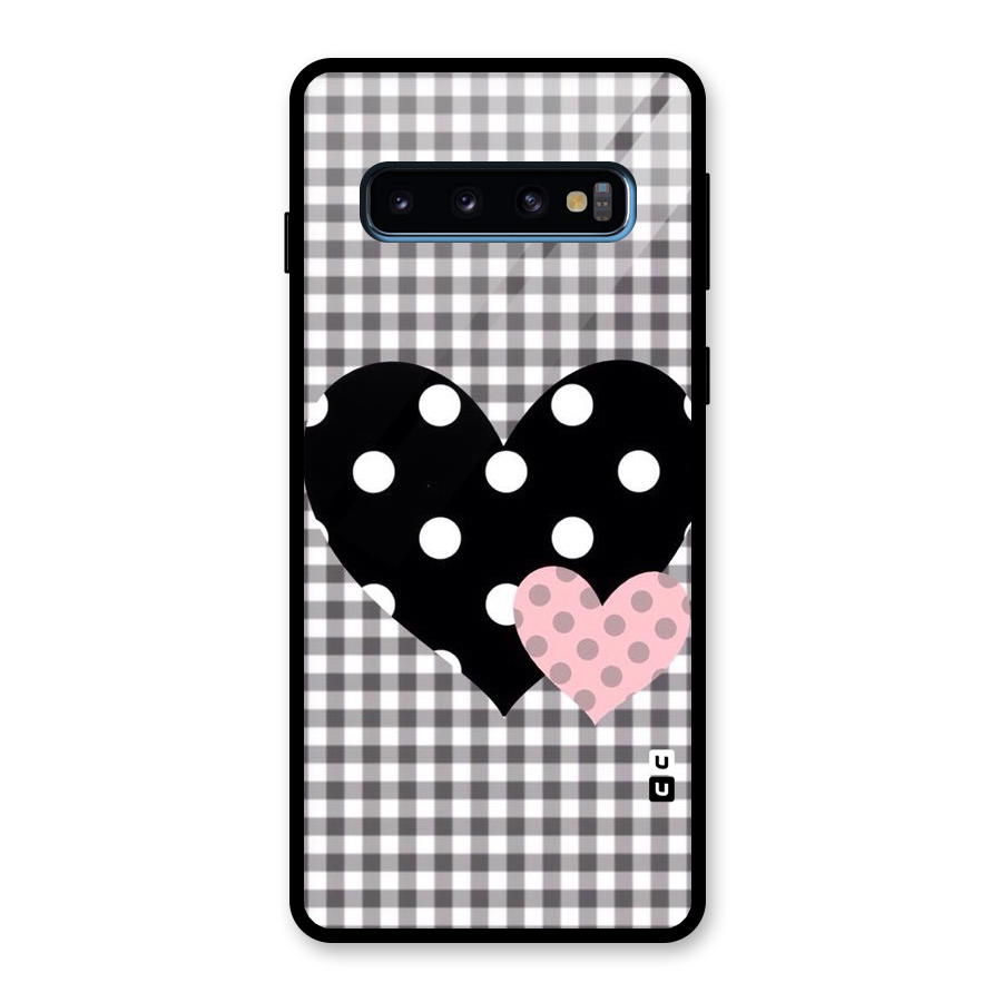 Polka Check Hearts Glass Back Case for Galaxy S10