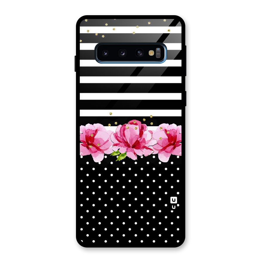 Polka Floral Stripes Glass Back Case for Galaxy S10