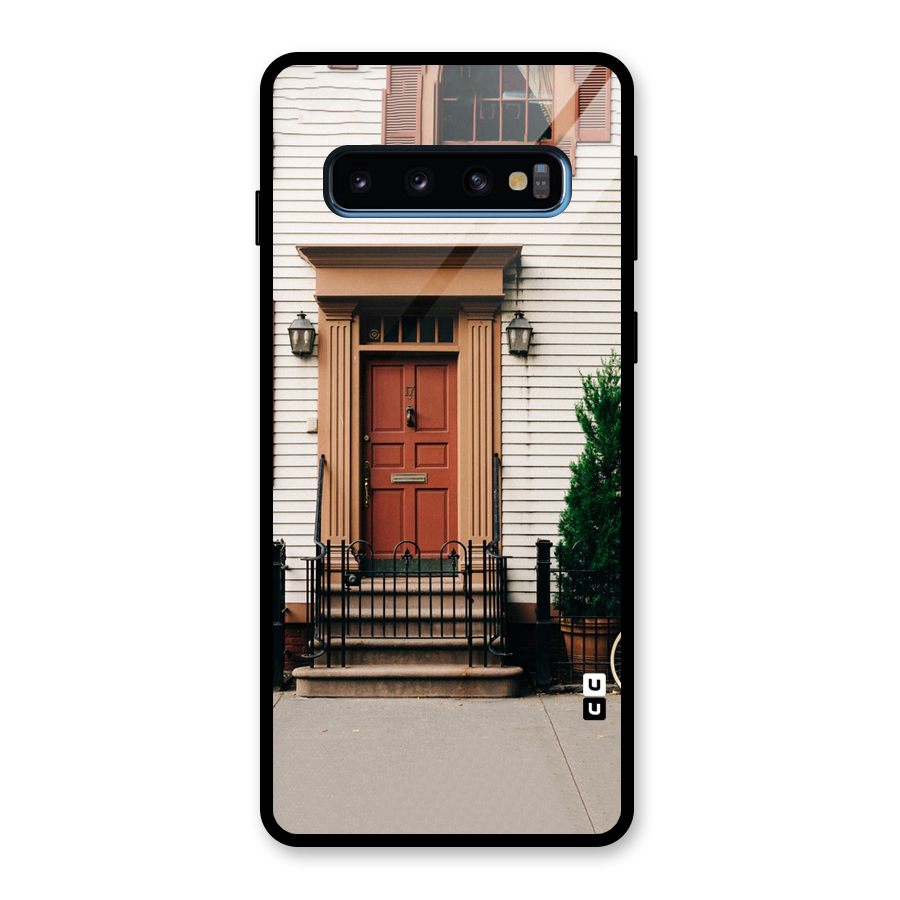 Pretty Orange Door Glass Back Case for Galaxy S10