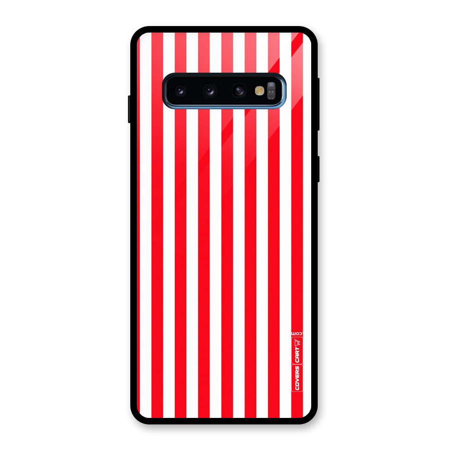 Red And White Straight Stripes Glass Back Case for Galaxy S10