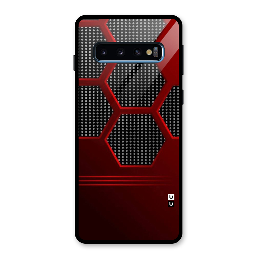 Red Black Hexagons Glass Back Case for Galaxy S10