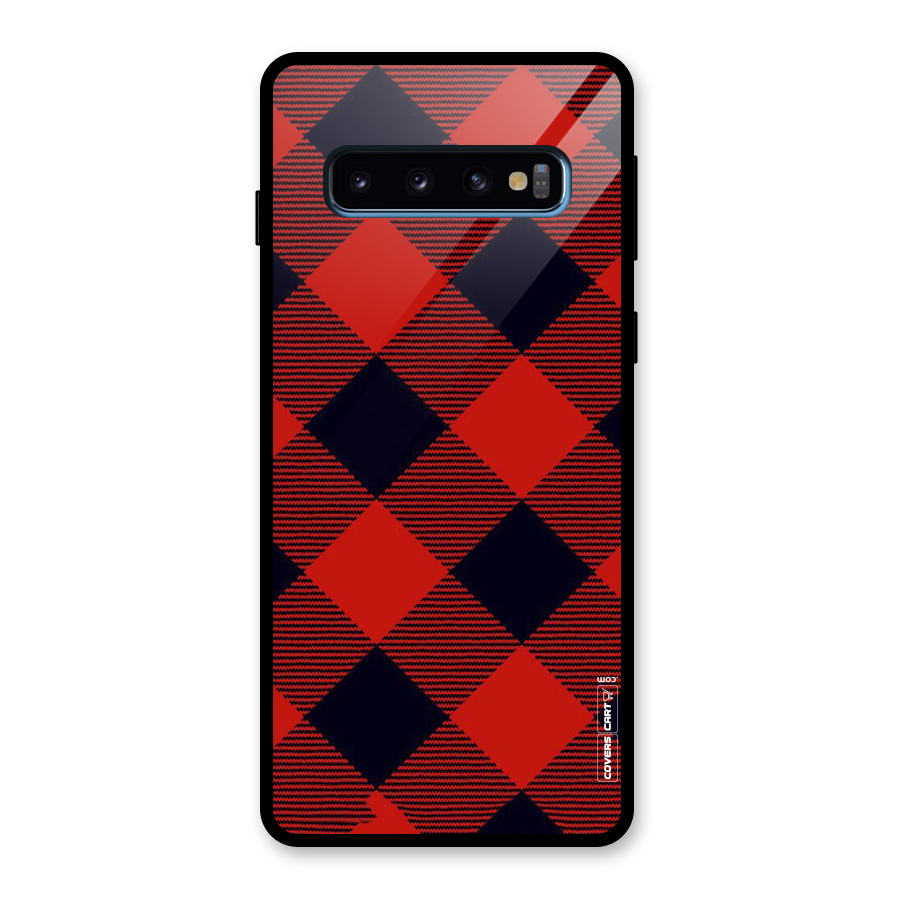 Red Diagonal Check Glass Back Case for Galaxy S10