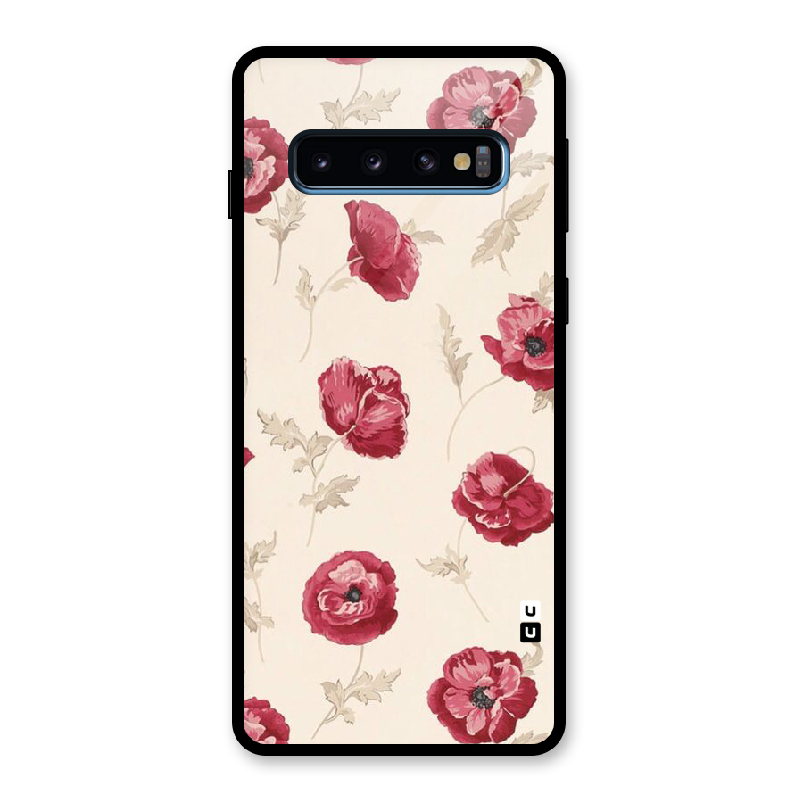 Red Rose Floral Art Glass Back Case for Galaxy S10
