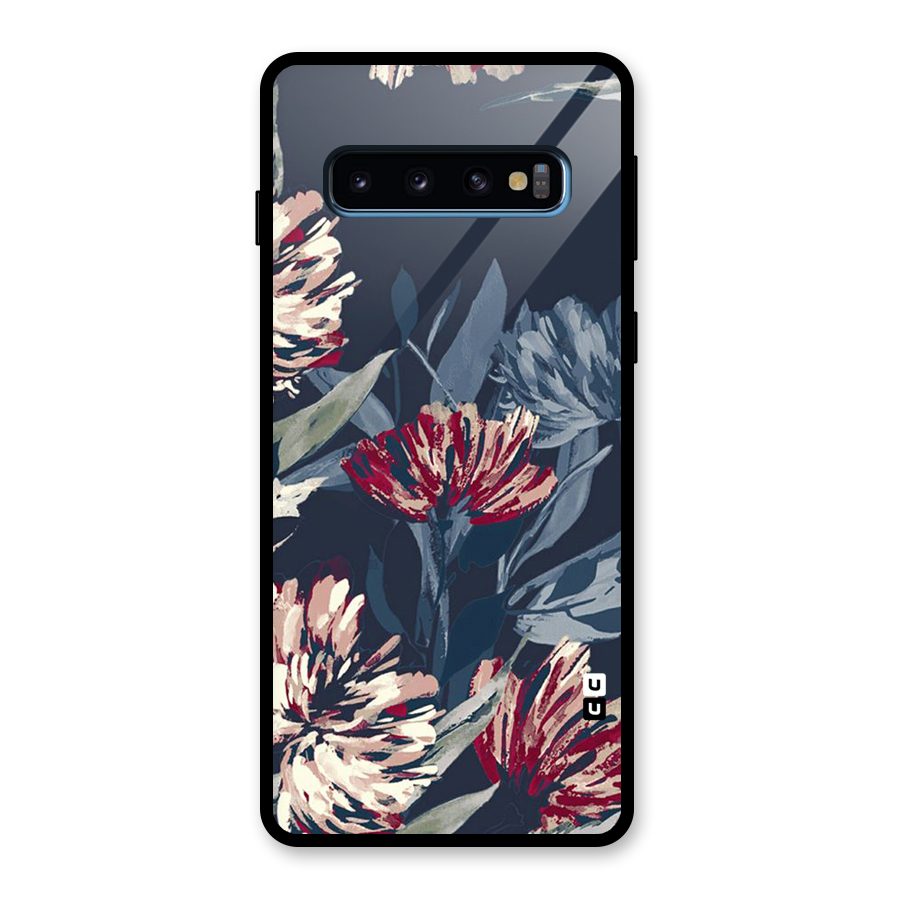 Red Rugged Floral Pattern Glass Back Case for Galaxy S10