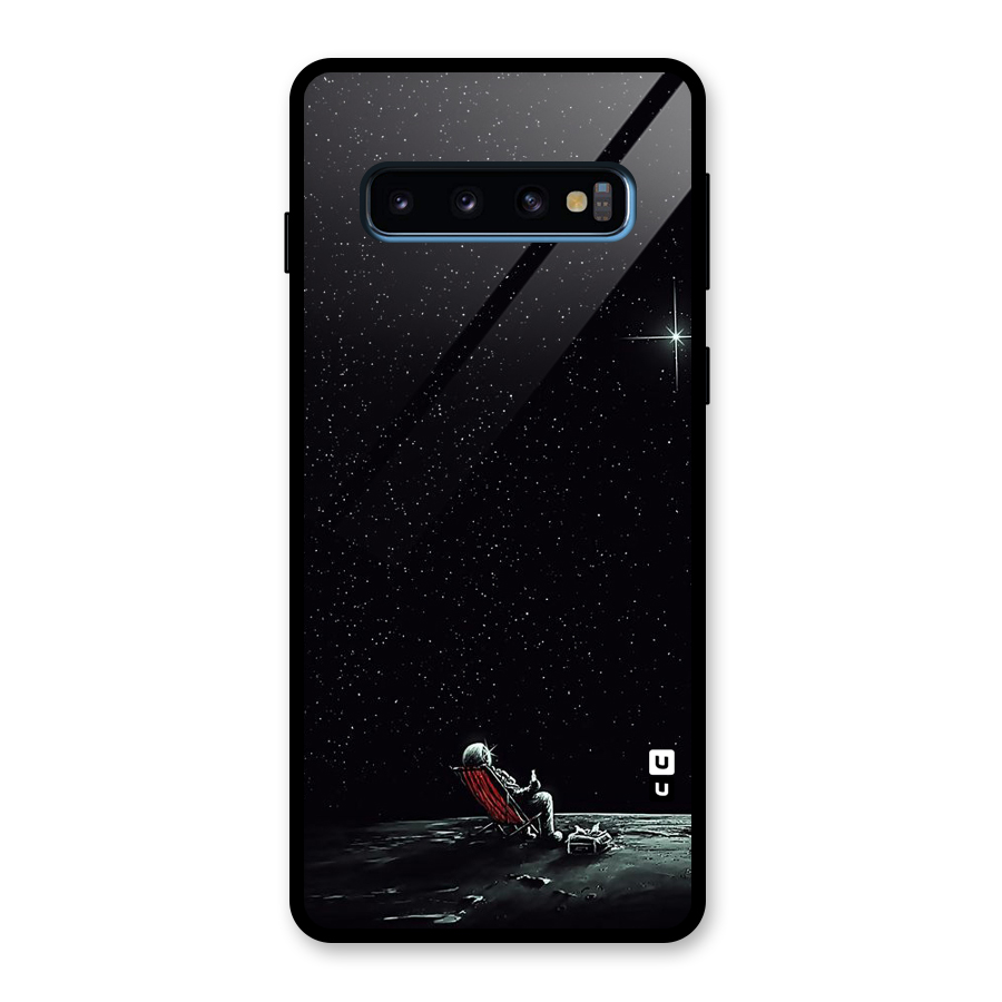 Resting Spaceman Face Glass Back Case for Galaxy S10