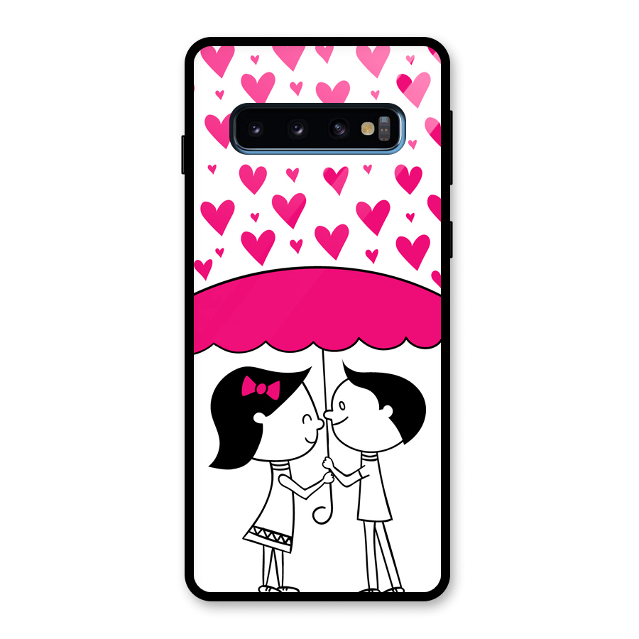 Romantic Couples with Hearts Glass Back Case for Galaxy S10